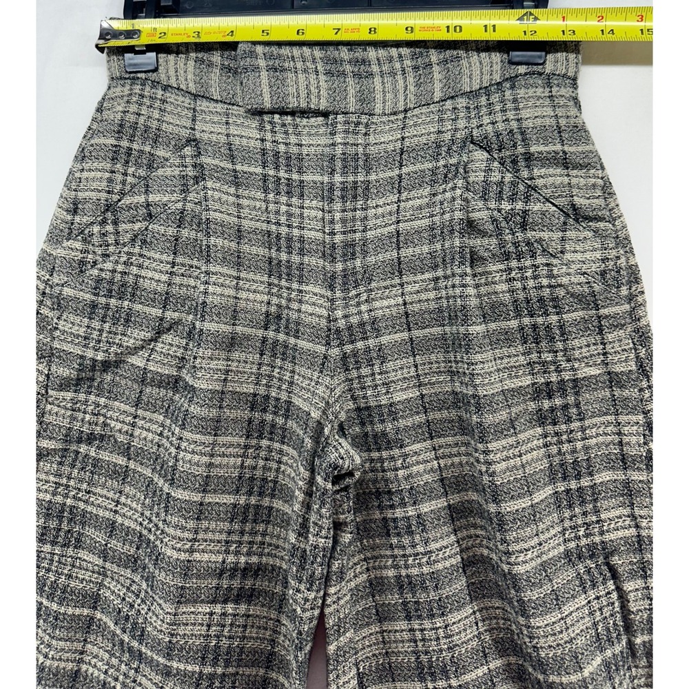 Free People Grey Plaid High Waisted Barrel Wide Leg Balloon Pants Size 0 - Picture 4 of 12